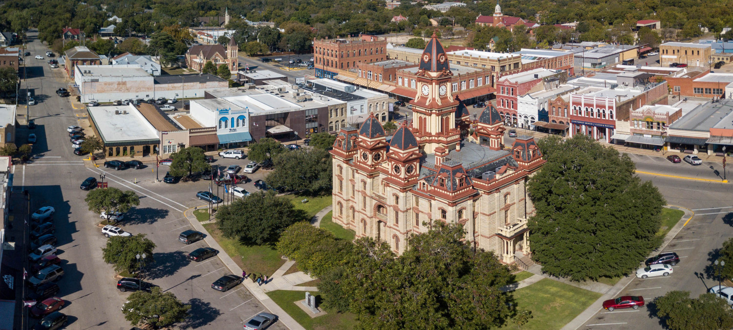 Aerial view of the lockhart courthouse